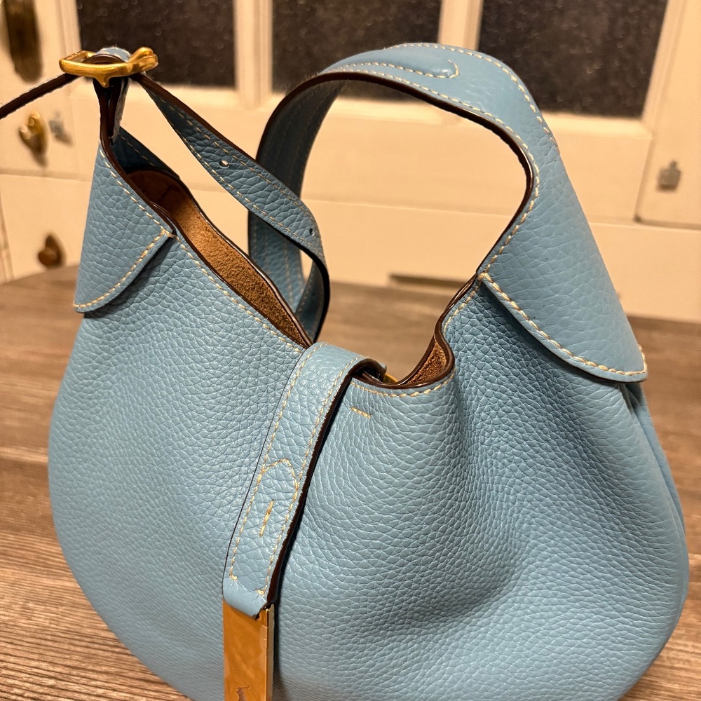 Ralph Lauren Light Blue Leather Shoulder Bag with Gold Hardware